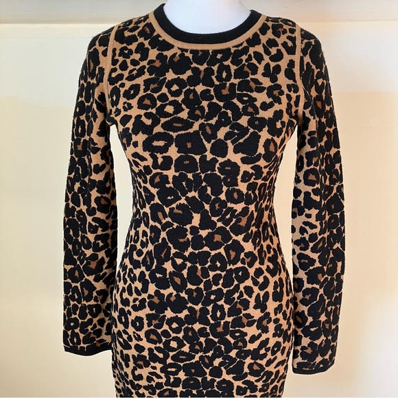 A.L.C. Leopard Print Long Sleeve Wool Blend Bodycon Sweater Dress size XS - Picture 3 of 7